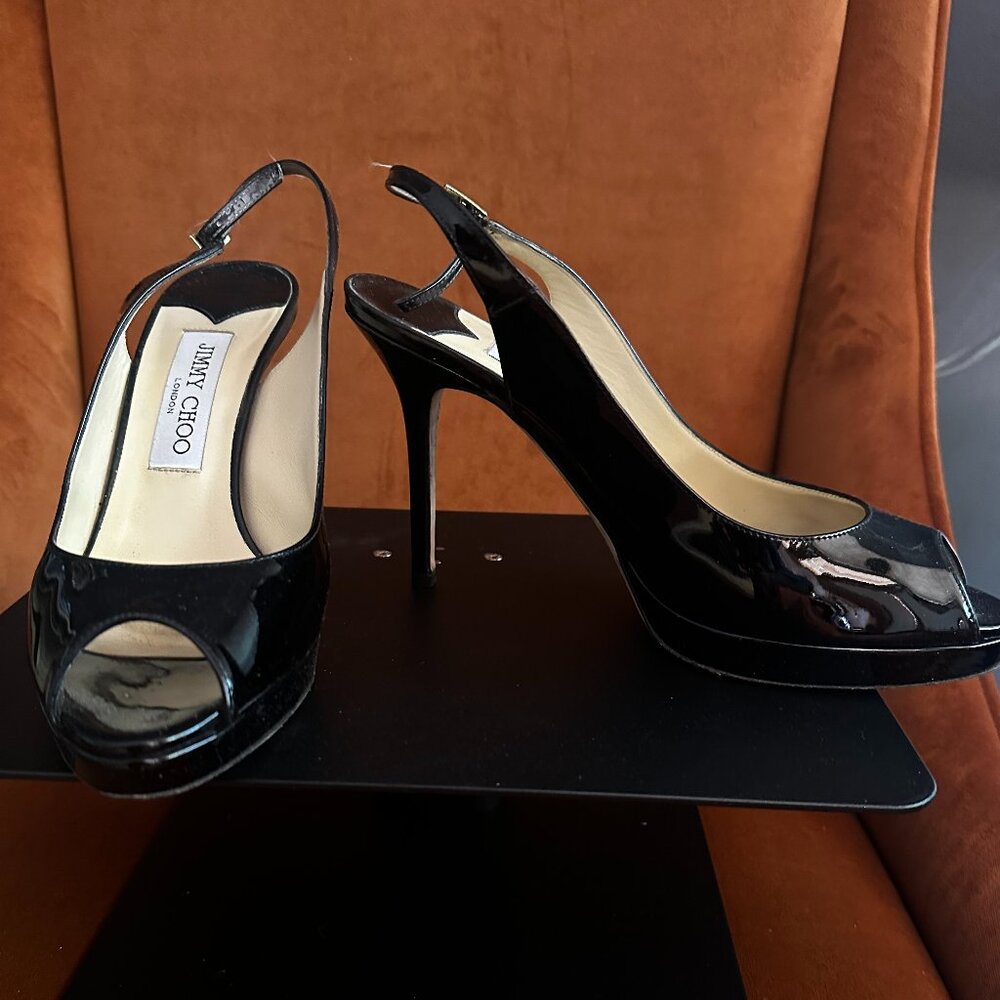 Patent Leather Jimmy Choo Peeptoe Slingback